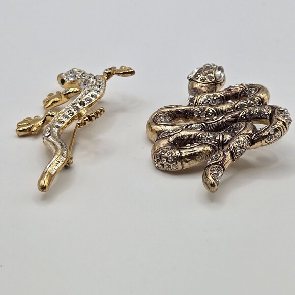Reptile Lizzard 2PC Brooch Set Gold Silver Tone Amphibian Reptile Figural Pins - Picture 10 of 14